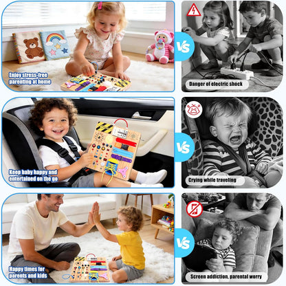 Konijiwa Busy Board - Montessori Toys for 1-3 Years Old Boys & Girls | Sensory Toys for Kids with Autism | Toddlers Learning Activity for Early Development (Busy Board v2)