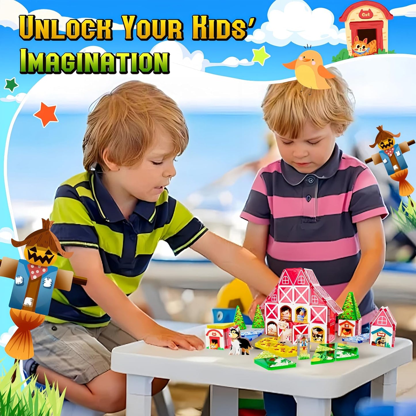 40PCS Mini Magnetic Tiles – City Road Building Blocks Set in Iron Case, Portable STEM Travel Toys for Toddlers, Quiet On-the-Go Activities & Preschool Learning for Kids