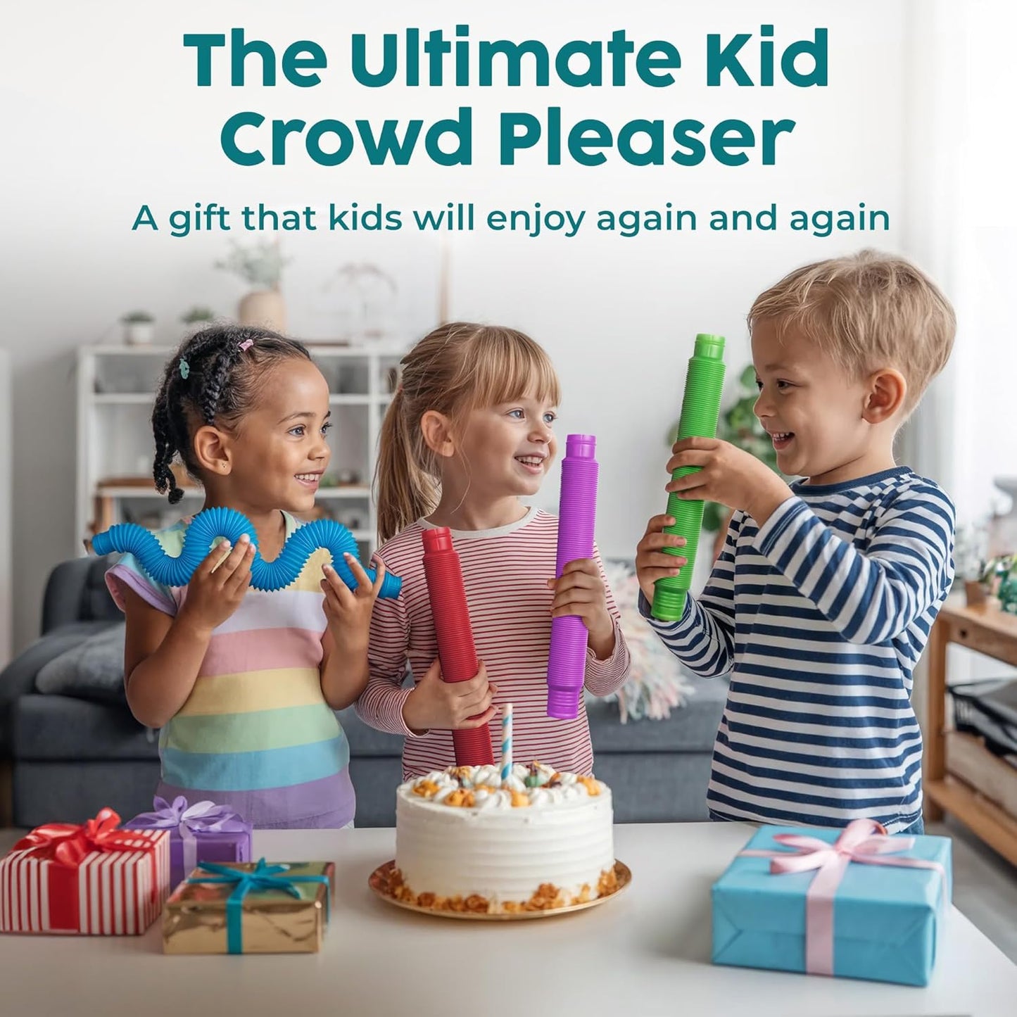 BUNMO Pop Tubes - Sensory Toys - Toddler Toys - Imaginative Play & Stimulating Creative Learning - Hours of Fun for Kids - Tons of Ways to Play - Non-Mouthable Toy 3+ - 6 Pack Medium