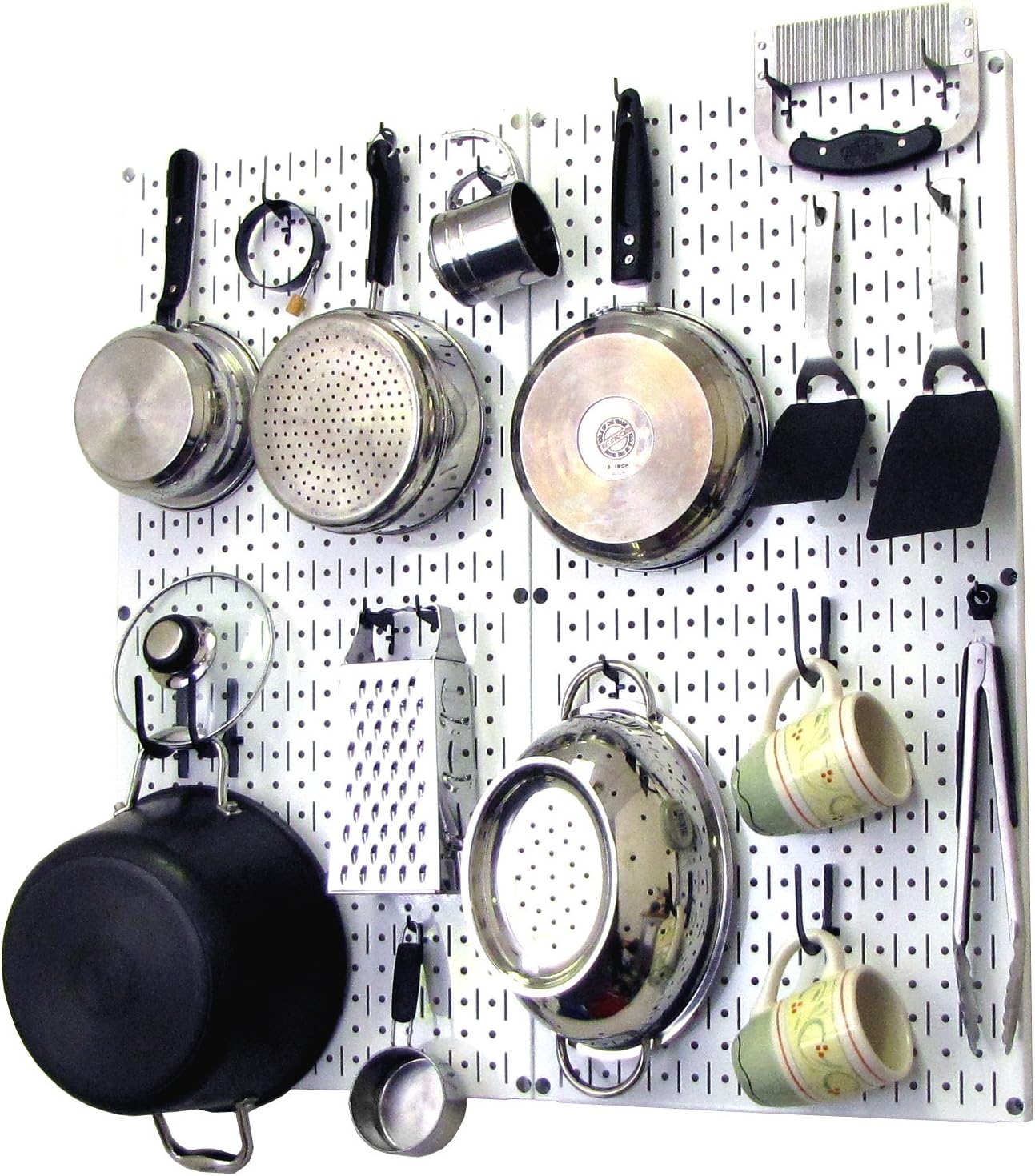 Wall Control Kitchen Pegboard Organizer Pots and Pans Storage Rack Organization Kit with Green Pegboard and White Accessories