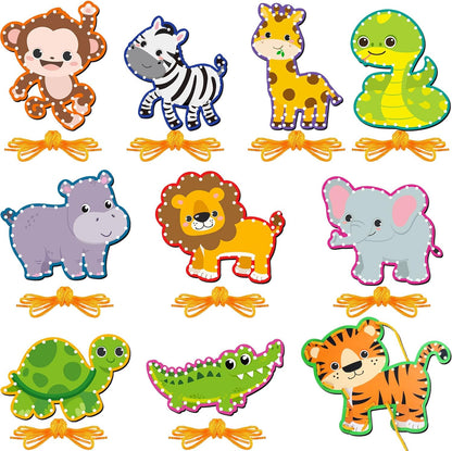 Pajean 10 Pcs Kids Lacing Cards Double Sided Animal Sewing Cards Kits 10 Styles Lacing Toy Crafts for Toddler Ages 3+ Developing Imagination Preschool Learning Activity Supplies(Farm Style)