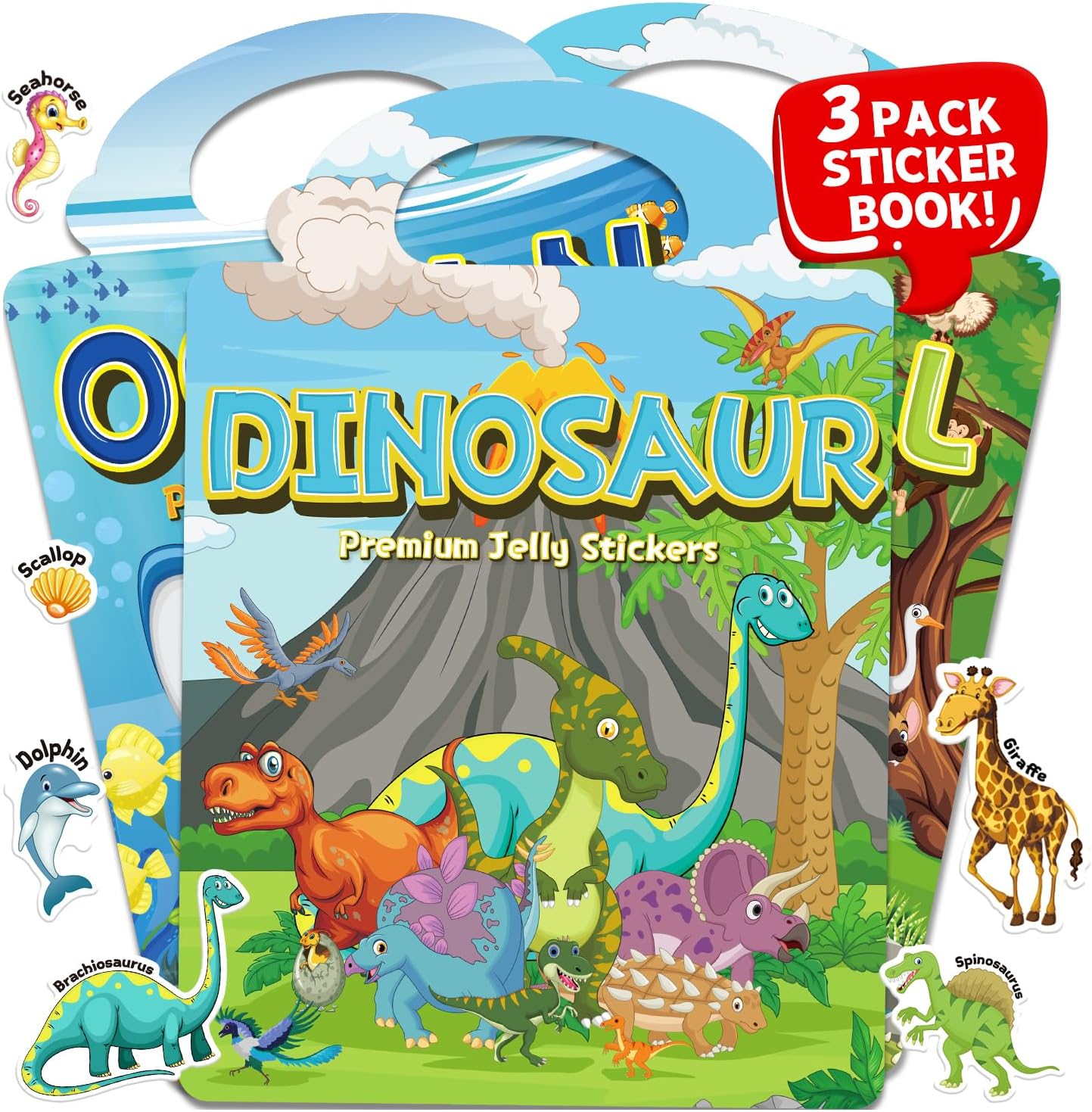 6 Sets Reusable Sticker Book for Toddlers 3-6, Jelly Sticker Books for Toddler, Travel Sticker Activity Toys for Kids 3 4 5 6 Years Old Girls & Boys