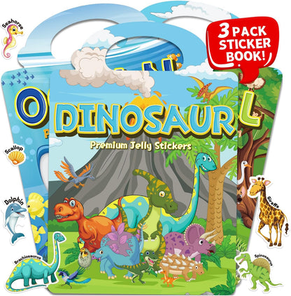 6 Sets Reusable Sticker Book for Toddlers 3-6, Jelly Sticker Books for Toddler, Travel Sticker Activity Toys for Kids 3 4 5 6 Years Old Girls & Boys