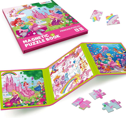 Magnetic Unicorn Mermaid Princess Puzzle for Girls Ages 3-6, 20 Piece Travel Magnetic Puzzle for Toddlers, Car Airplane Road Trip Activity Toy