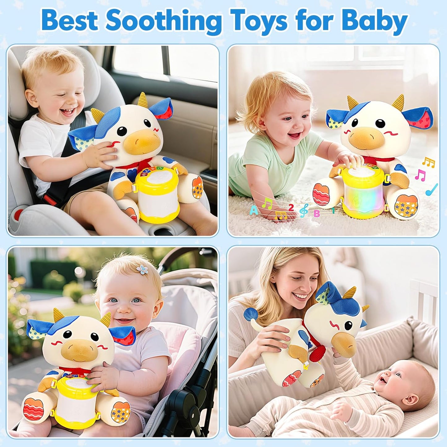 V-Opitos Stuffed Bear Musical Toys for Baby 6-12 Months+, Early Learning Light up Music Drum, Perfect Christmas Birthday Gifts for Boy & Girl Age 1, 2 Years Old