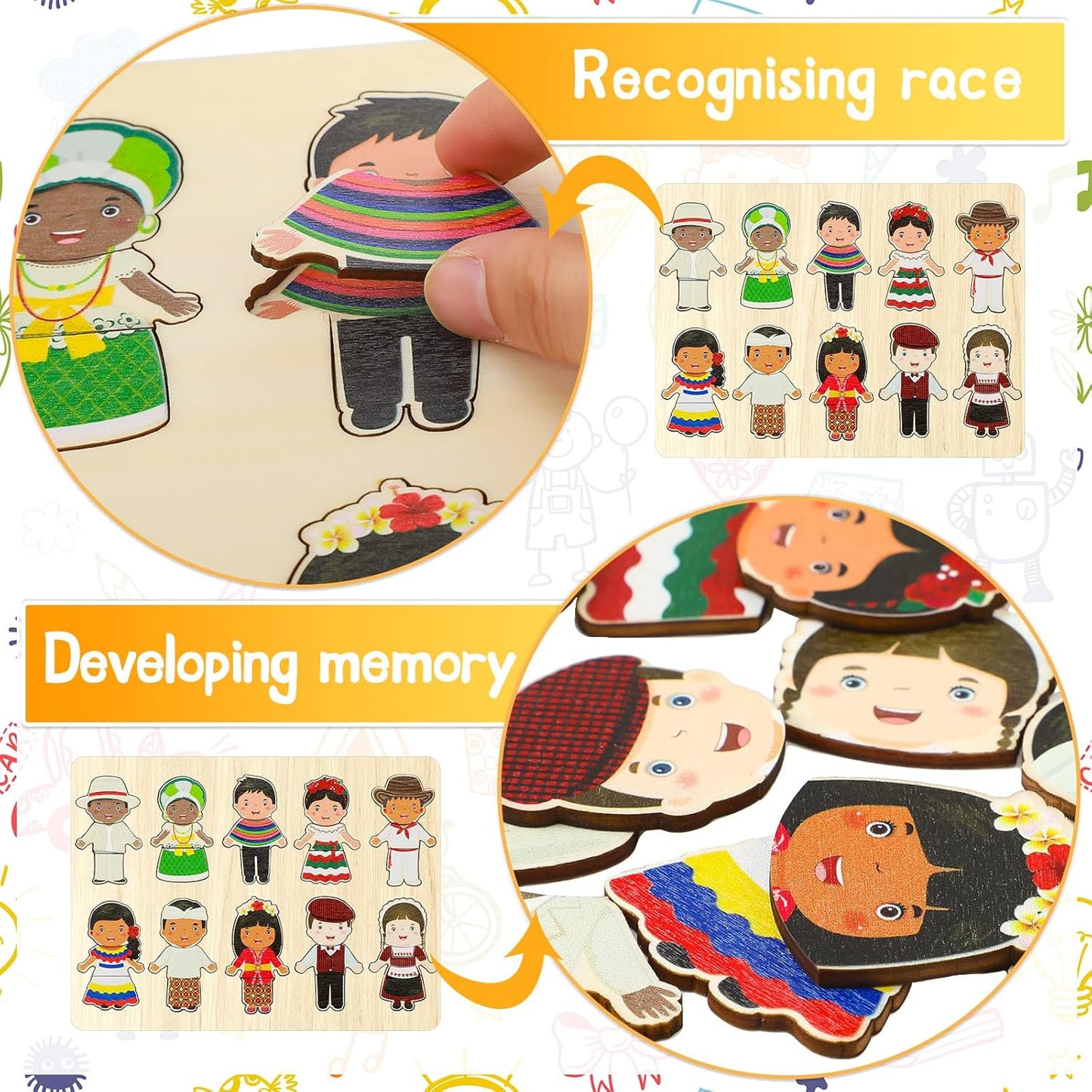Leitee 2 Set Wooden Puzzle for Toddlers The World Racial Cognition Dress up Peg Puzzle Educational Multicultural Learning Puzzles Interchangeable Puzzles Learning for Kids Boys Girls