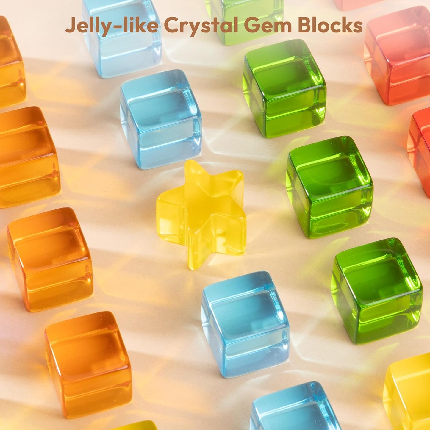 Woodtoe Wooden Building Blocks Set for Kids, 36 PCS Rainbow Acrylic Gem Blocks - 3 Wood House, Montessori Stacking Toy for Toddlers, Educational STEM Birthday Creative Toy Gift for Boys Girls 3-6