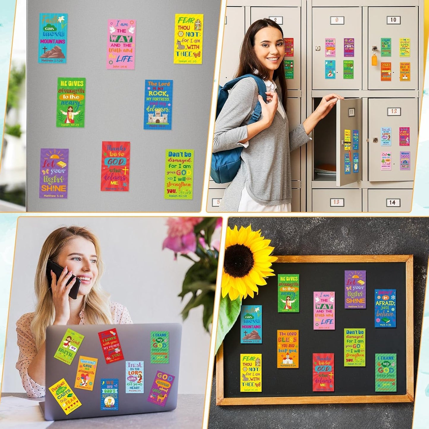 Blosssound 60 Pcs Inspirational Christian Magnets with Bible Verses Religious Refrigerator Magnet Motivational Quotes Fridge Scripture Positive Gifts for Home Office School Locker Decor(Scenery)