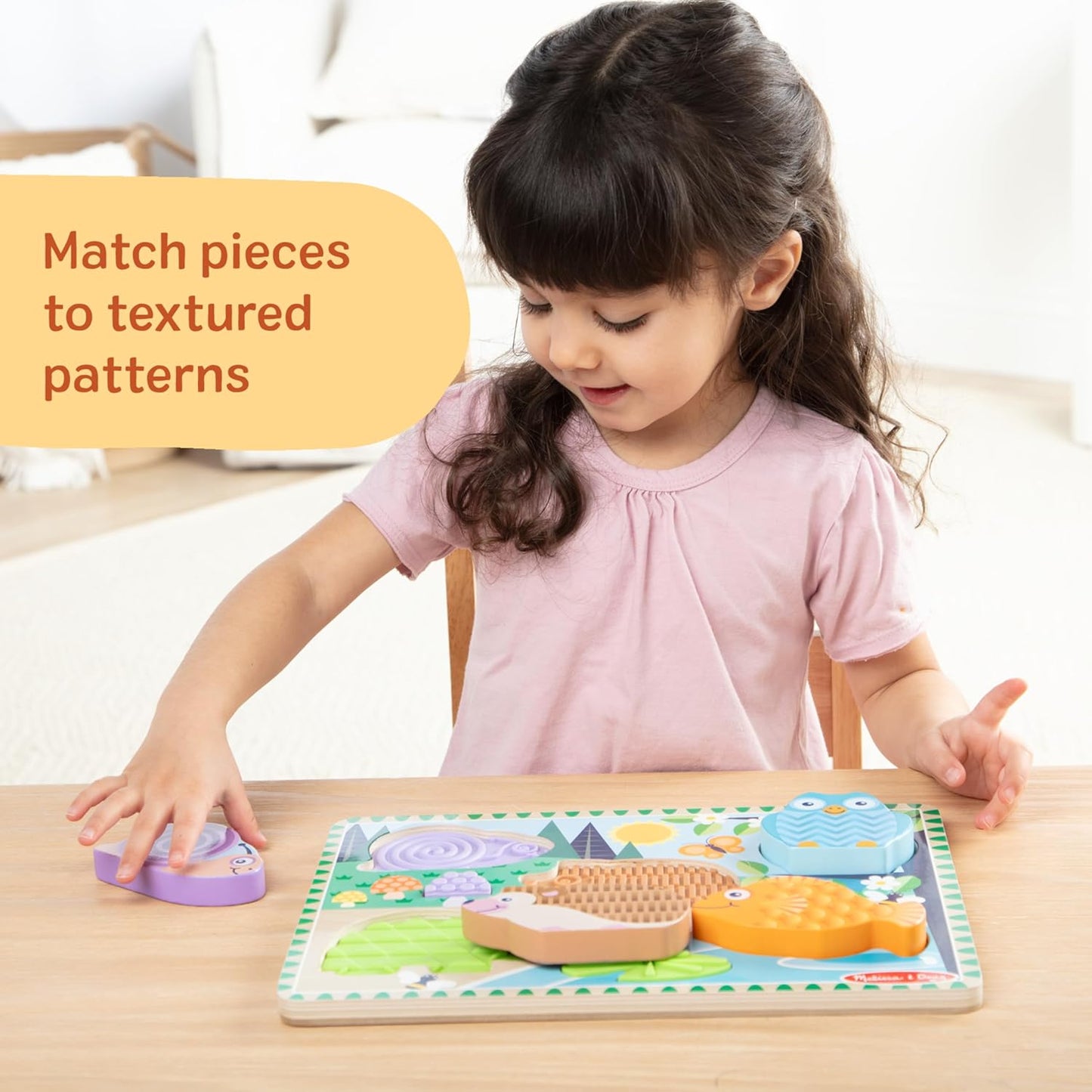 Melissa & Doug Forest Friends Touch & Feel Wooden Puzzle, 5-Piece Chunky Toddler Puzzles with Animals & Textured Silicone Puzzle Board Inlays, Preschool Toys for Girls & Boys Ages 2 and Up