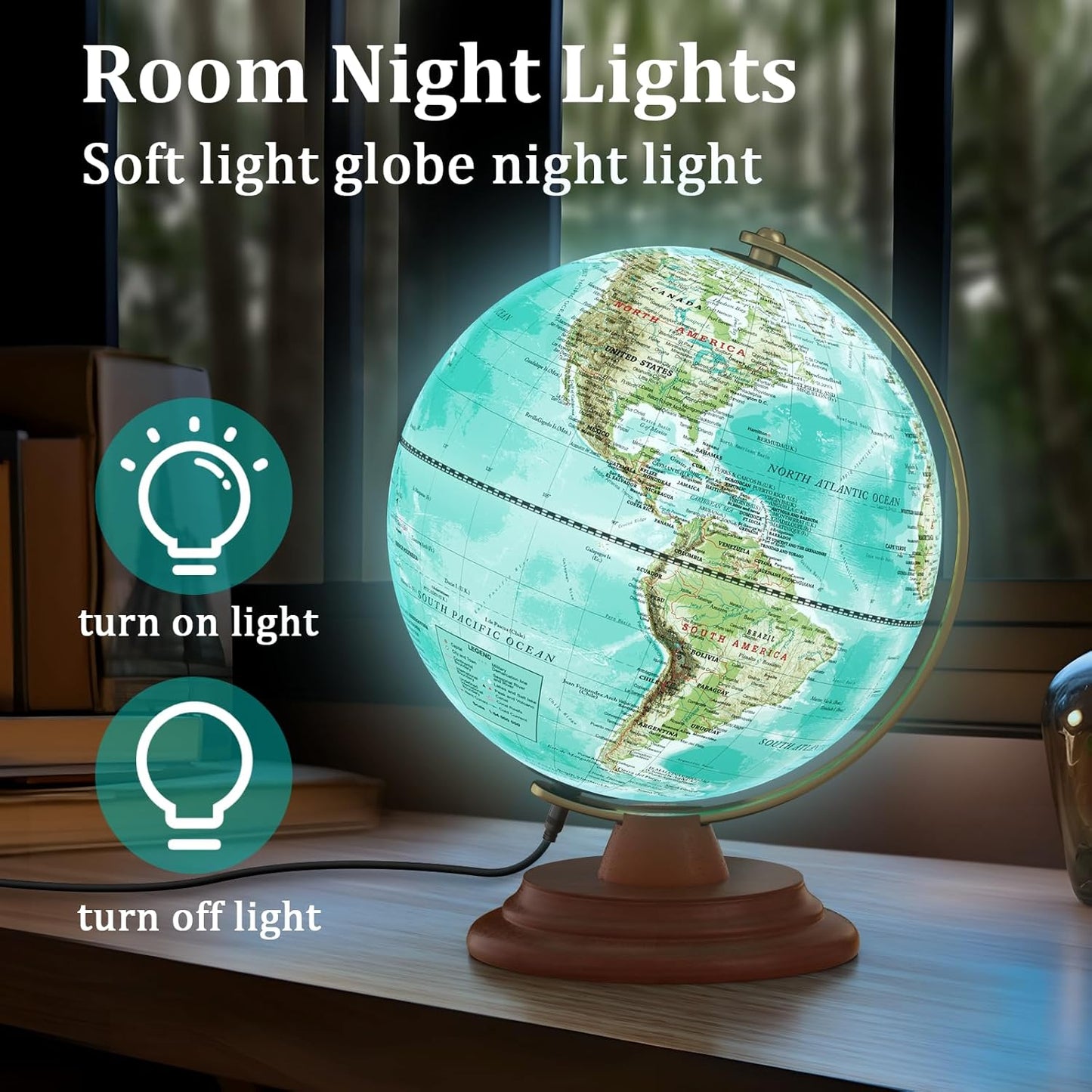 Globe for Kids Illuminated Globes of the World with Stand & Animals Illustrations Earth World Globe Night Light for Kids' Room Decor Classroom Educational Tool Birthday Gift, Dia 8-inch