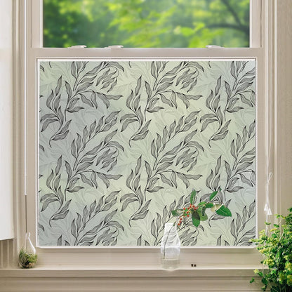 Leaf Pattern Window Tint with Installation Tools, Blackout Window Cover, Sun Blocking Window Tint for Home (Full Blackout Opaque, 17.7'' x 78.7'')