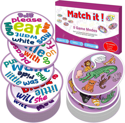 Edulok Memory Card Game, Kids Sight Word Piles Card Games, Animal Table Match Game for Toddlers, Indoor Recess Family Games, Preschool Classroom Reading Games, Homeschool Supplies