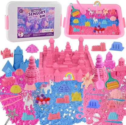 34Pcs Sand Construction Site Kit Sensory Bin Toy for Toddler with 8 Vehicles, 6 Castle Molds, 5 Road Signs, 4 Worker Figures, 2.2lbs Sand, Learning Sand Toys Birthday Gift for Kids Boys Ages 3 4 5