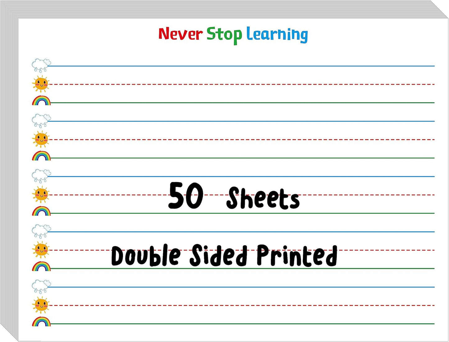 100 Sheets Ruled Writing Paper, Double-Sided Printing Skip-A-Line Ruled Writing Paper with Dotted Lines Handwriting Practice Paper 1” line spacing for Kindergarten Toddlers Kids (11” x 8.3”)