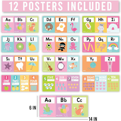 Hadley Designs Alphabet for Classroom Wall Decor - ABC Posters for Classroom Wall Chart Preschool & Kindergarten, ABC Letters & Number Line Elementary, Alphabet Cards, Pastel Classroom Decor