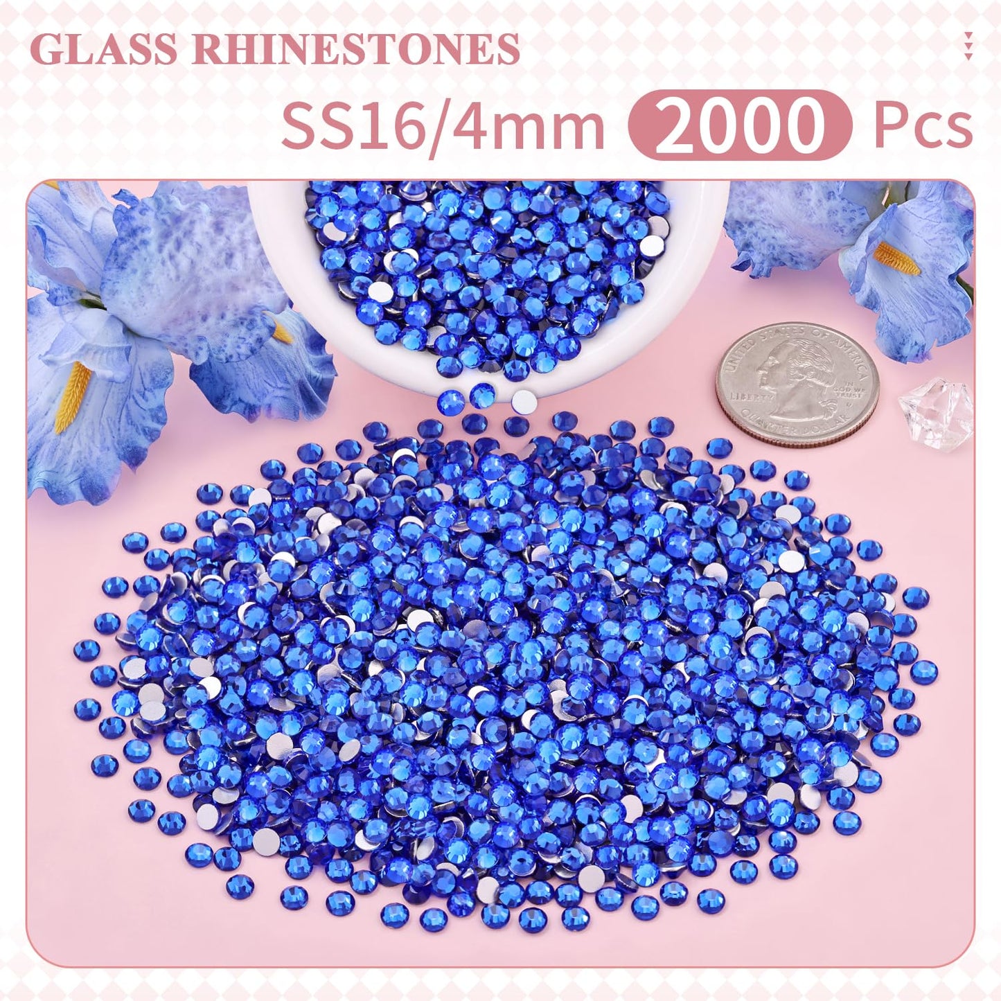 5000PCS SS6/2mm Glass Crystal Rhinestones (Clear), Bedazzling Flatback Rhinestones for Crafting DIY Crafts Nail Art Makeup Decoration, Gems Diamond Charms for Tumbler Shoes Clothing Mug