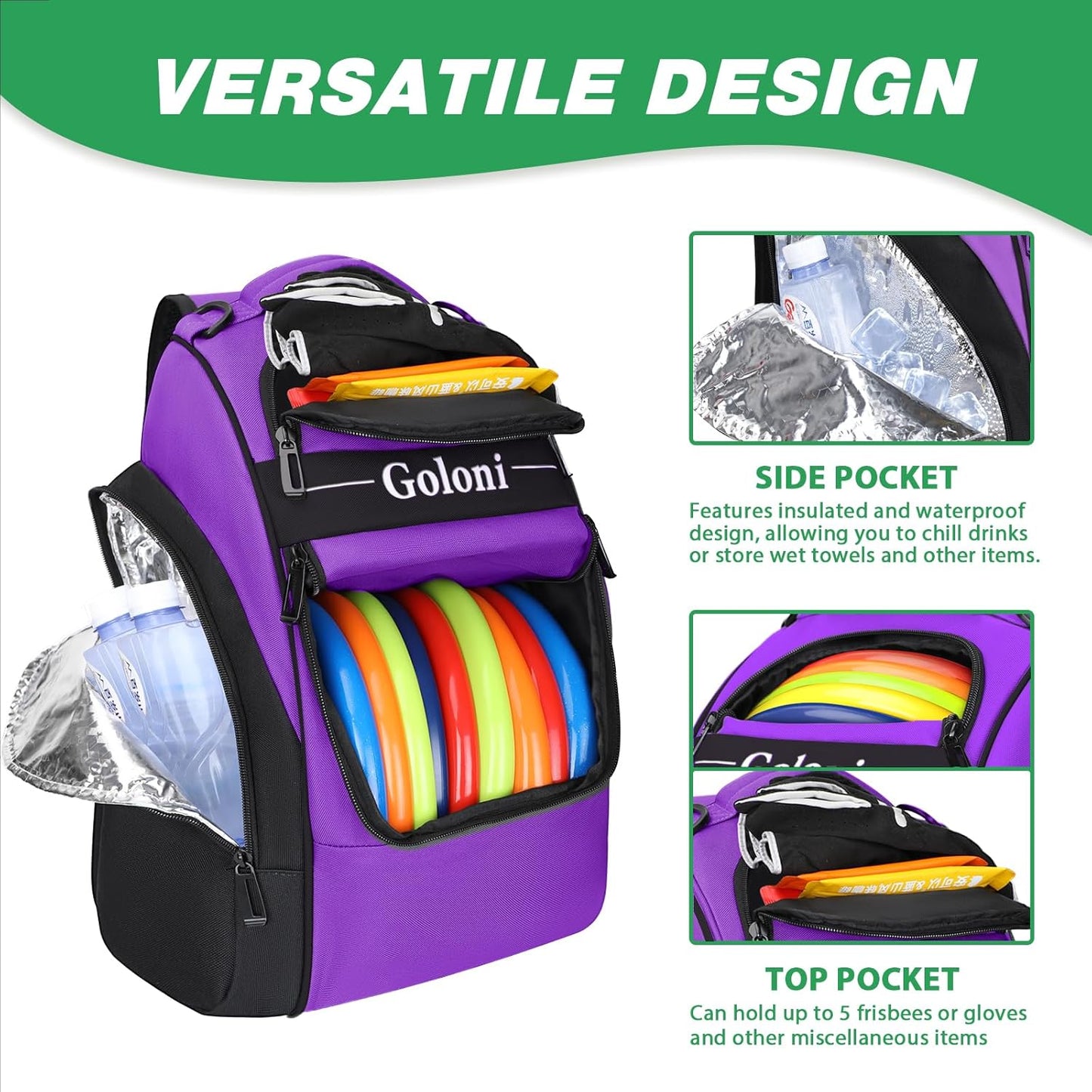 Disc Golf Bag Holds 23+ Discs,Durable Disc Golf Backpack with cooler compartment,Large Capacity Frisbee Bags