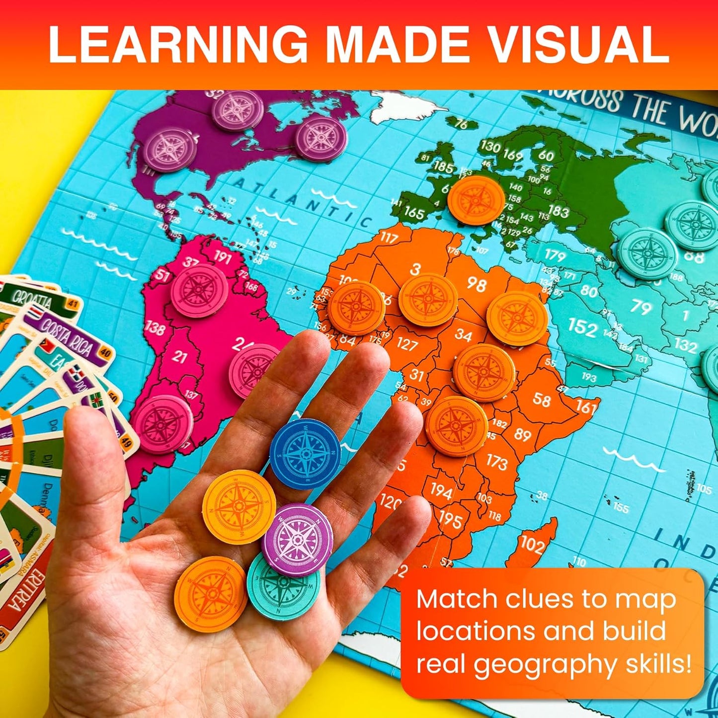 QUOKKA Board Games for Kids 8-12 - Family Games for Kids and Adults - Journey Across the World Card Game Ages 5-9 - Learn Capitals, Flags, Facts, and Map Locations with 195 World Map Cards