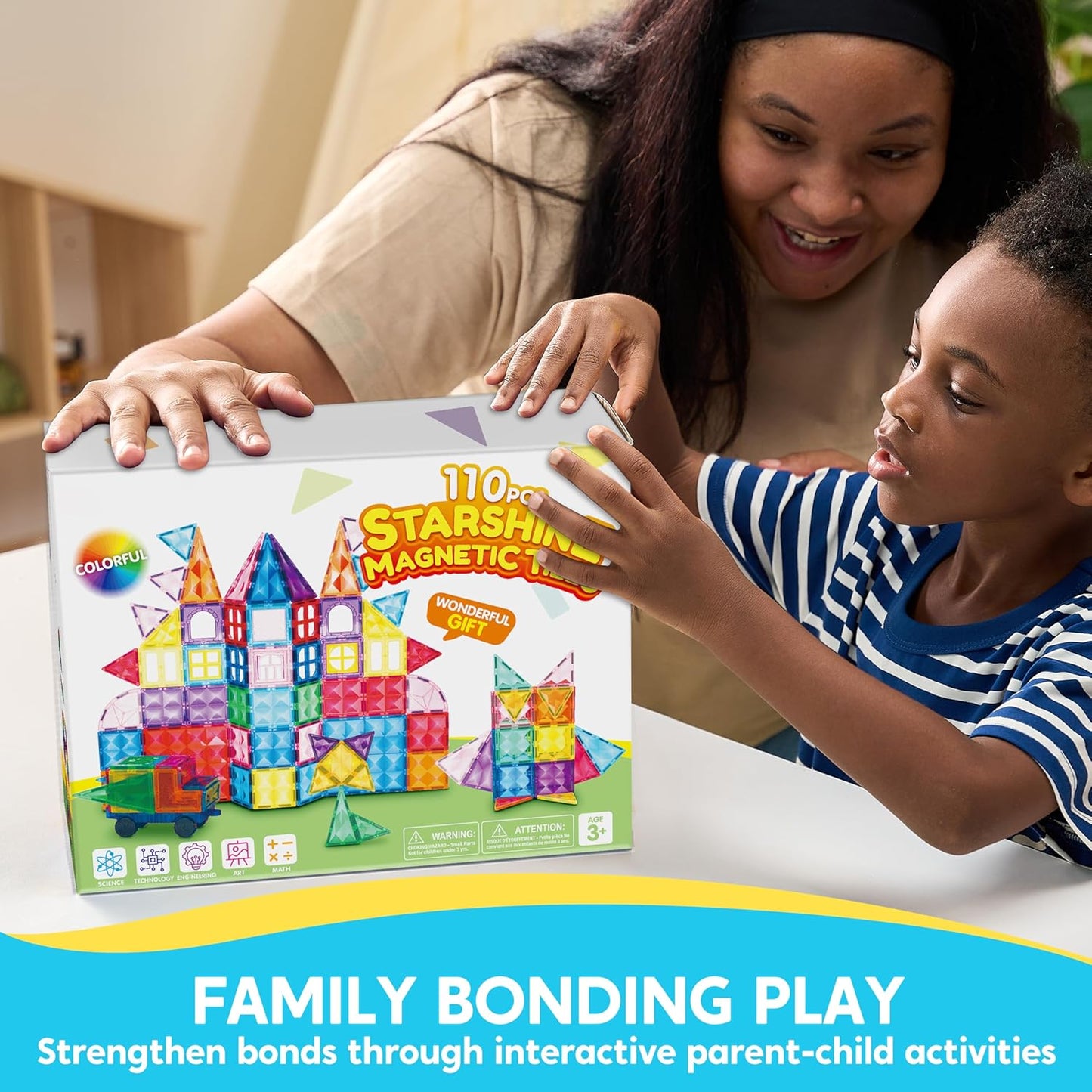 SYNCFUN 110PCS Magnetic Building Tiles - 3D Magnet Tiles with Vehicle - Construction Blocks Set for Kids - STEM Sensory Learning Educational Toys Birthday Gift for 3 4 5 6 7 Year Old