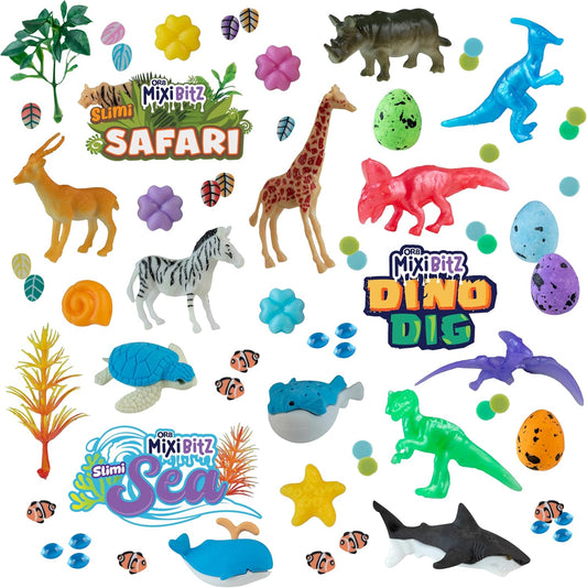 ORB Goat MixiBitz Adventure 3 Pack Slime Kit for Kids - Randomly Assorted Themed Toy with Each Traditional, Cloud, and Butter Slime - Slimi Sea, Safari, and Dino Dig Themes - Fun Party Favors, Gifts