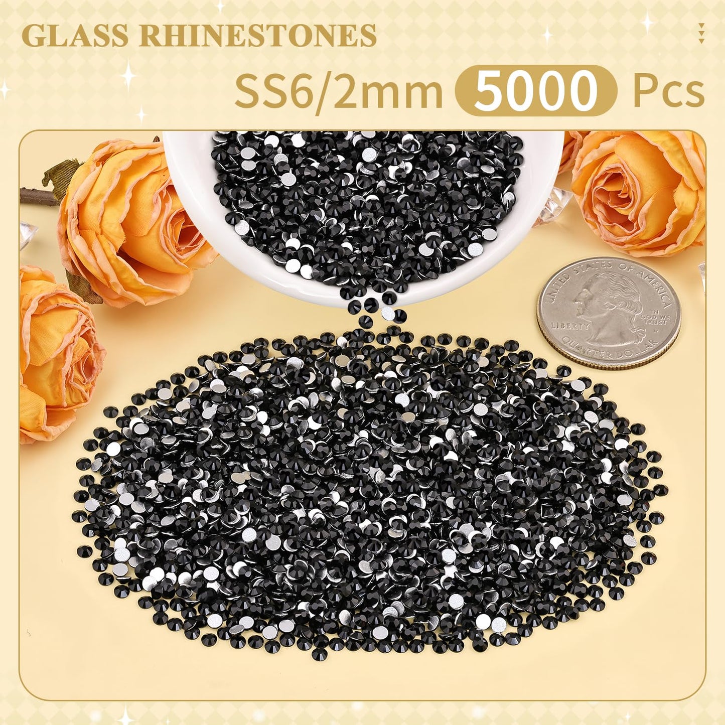 5000PCS SS6/2mm Glass Crystal Rhinestones (Clear), Bedazzling Flatback Rhinestones for Crafting DIY Crafts Nail Art Makeup Decoration, Gems Diamond Charms for Tumbler Shoes Clothing Mug