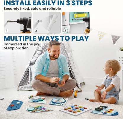 BlueWood Wooden Wall Busy Board Panels, Toddler Learning Activity Center, Montessori Philosophy Sensory, Educational Toys, Conducive to All-Round Development - Whale