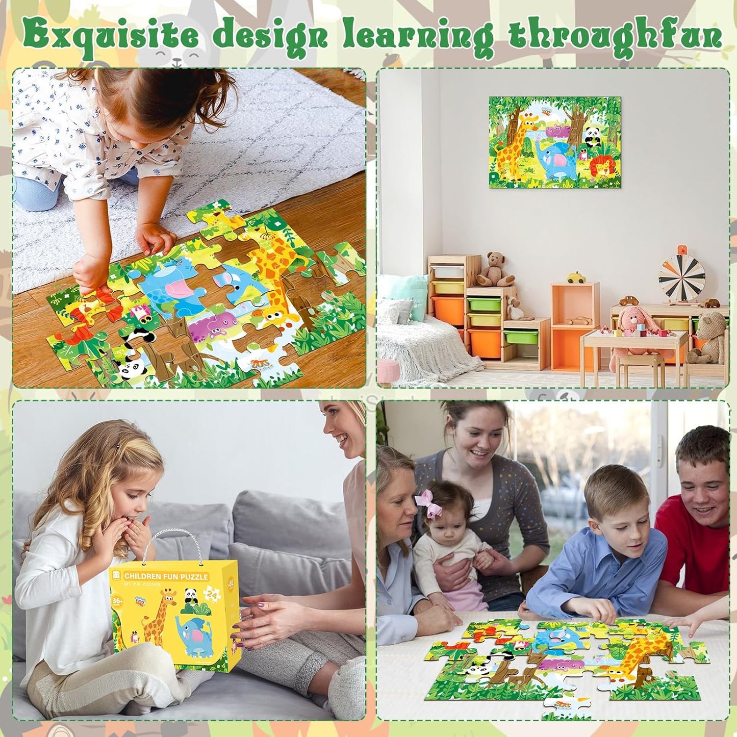 Jumbo Floor Puzzle for Kids, Large Jigsaw Puzzles 24 Piece for Kids Ages 3-5,Preschool Learning & Education Toys, Gifts for 4-8 Year Old Boys and Girls (Jungle Animals)