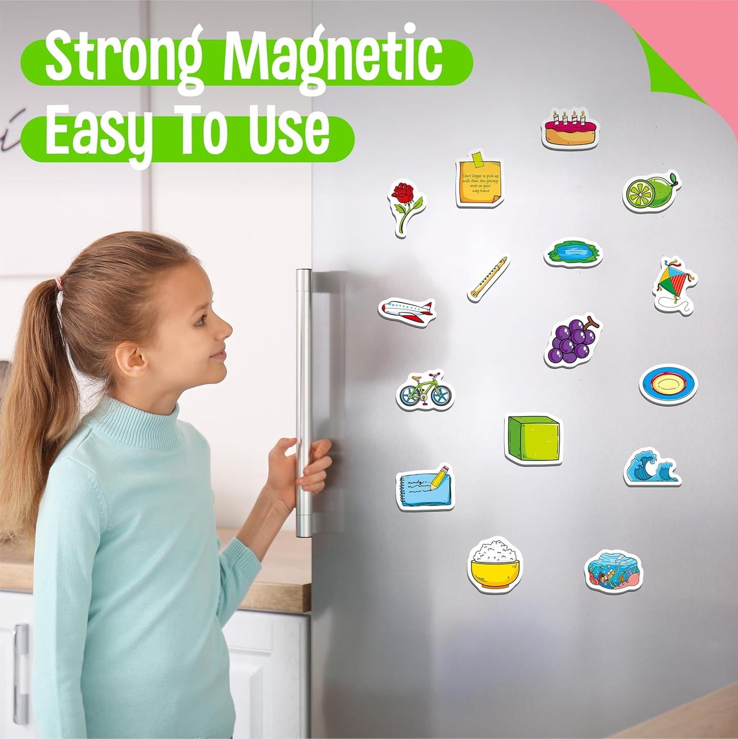 50 PCS First Word Magnets, Magnetic Thickened Daily Items Fridge Magnets Adorable Educational Learning Toys for Kindergarten, Preschooler, Kids 3+