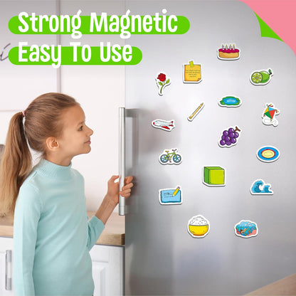 50 PCS First Word Magnets, Magnetic Thickened Daily Items Fridge Magnets Adorable Educational Learning Toys for Kindergarten, Preschooler, Kids 3+