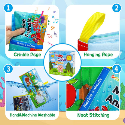 Dr.Rapeti 8-Pack Soft Cloth Books Baby Bath Books Crinkle Washable Chewable Early Educational Preschool Learning Giftable for Infant Toddler Kid
