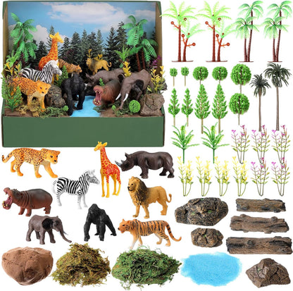 Teyva Daily 48 Pcs Dinosaur Diorama Kit Habitat Project Box Set 3D Dinosaurs Diorama Supplies Include Dinosaurs Model Figures & Eggs Volcano Artificial Trees with Cardboard for DIY Crafts Gifts