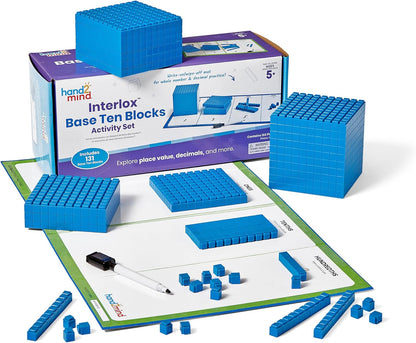 hand2mind Foam Base Ten Blocks Activity Set, Place Value Manipulatives, Base 10 Blocks for Math, Counting Cubes, Math Manipulatives 1st Grade, Small Group Classroom Must Haves (133 Pieces)