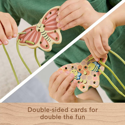 Fisher-Price Wood Preschool Toy Lacing Activity Cards, Tiny Garden 10-Piece Set for Fine Motor Skill Development Kids Ages 3+ Years