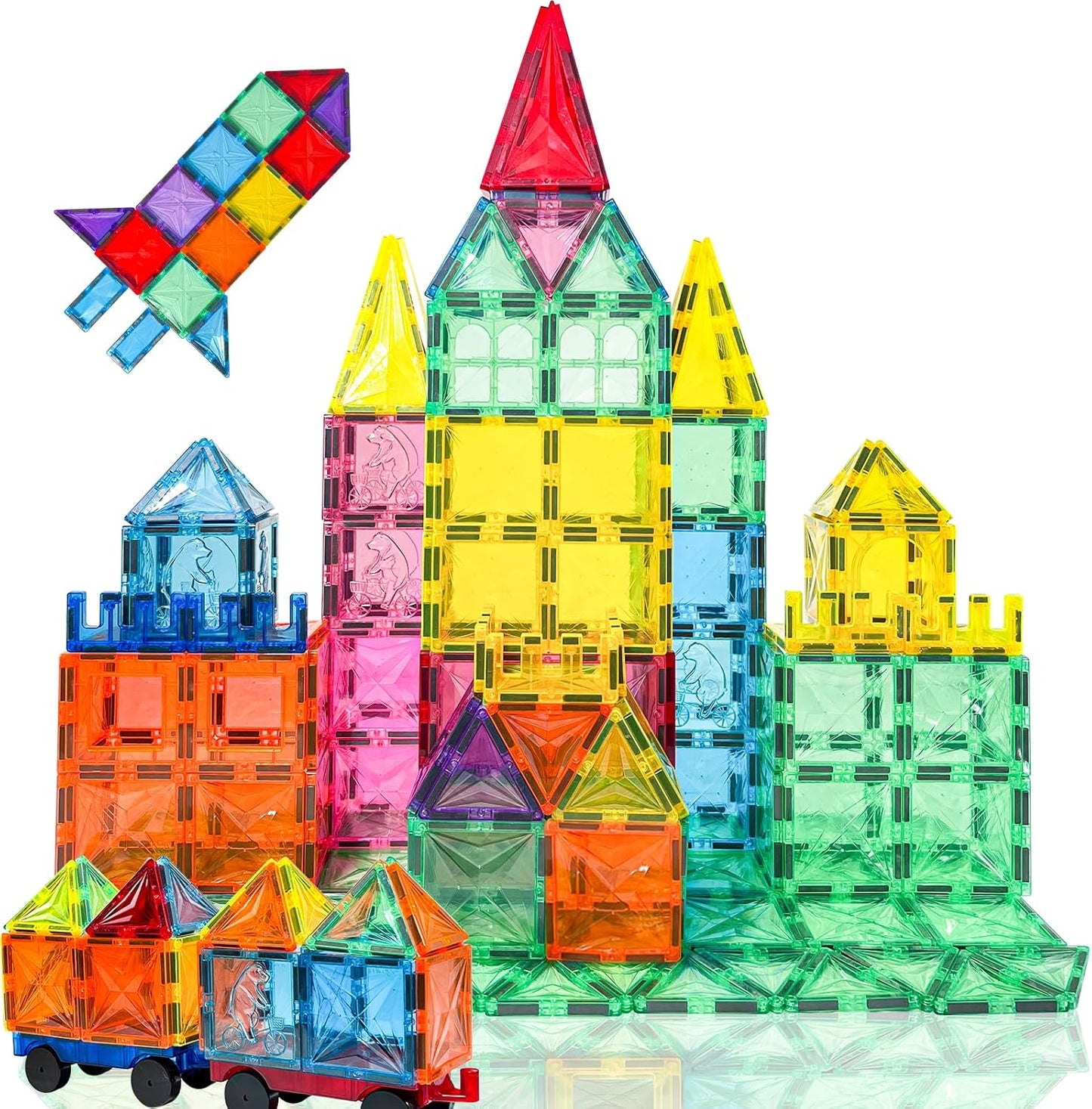 Magnetic Tiles Road Set, Magnet Tiles for Kids Ages 3-5 4-8 5-7, Magnetic Building Blocks Montessori Educational STEM Creativity Toys 3+ Year Old Boys & Girls Toddlers Kids Christmas Birthday Gifts