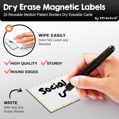 Attractivia Dry Erase Magnetic Labels 7.3 x 5.6 in, Dry Erase Magnets, 20-Pack, White Erasable Write-On All-Purpose Labels, for Office, Education, Home, Whiteboard