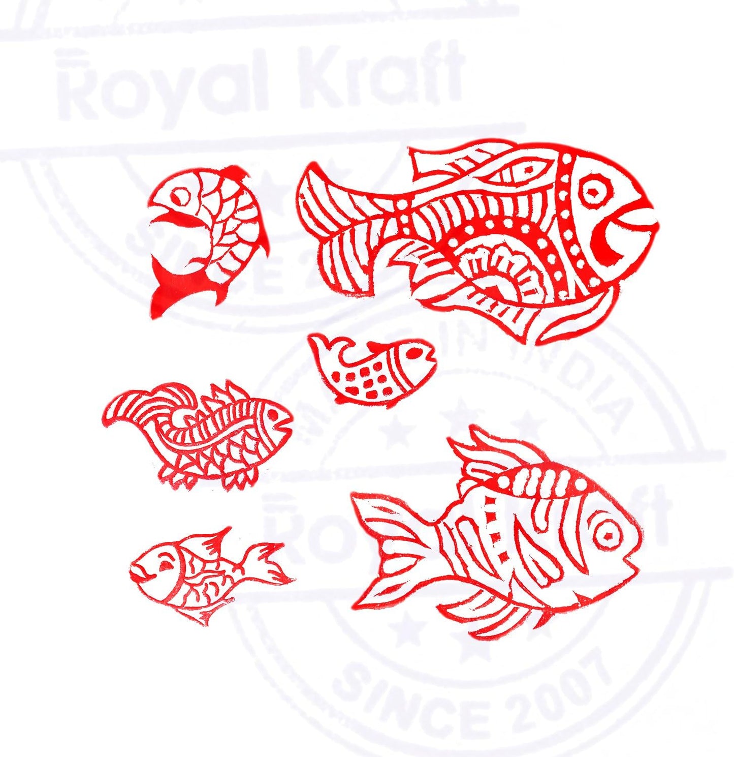 Pottery Printing Blocks Retro Fish Pattern Wooden Stamps (Set of 6) Htag1958