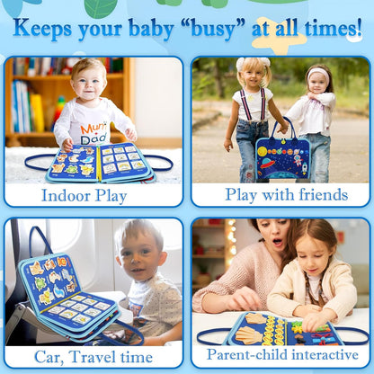 Busy Board for Toddlers 1-3 Sensory Busy Book for 1+ Year Old Boys Girls Montessori Learning Activity Books Birthday Christmas Toddler Gift (Green)