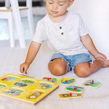Melissa & Doug Sing-Along Nursery Rhymes Sound Puzzle -Yellow - Wooden Peg Puzzle (8 pcs)