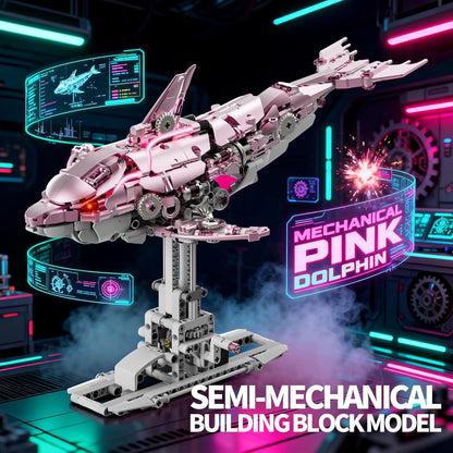 Mechanical Blue Dolphin Building Blocks Set Hand-Operated Motion, Detailed Gear Design, Display & Play Model Futuristic Ocean Animal Model