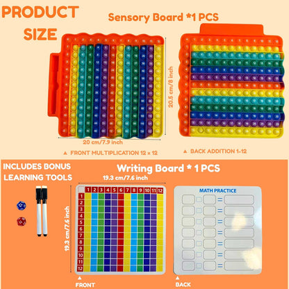 Multiplication & Addition Math Board with Dice, Reusable Writing Practice Board for Kids, Double-Sided 12x12 Times Table & Addition Learning Toy, Sensory Math Game for Classroom & Homeschool