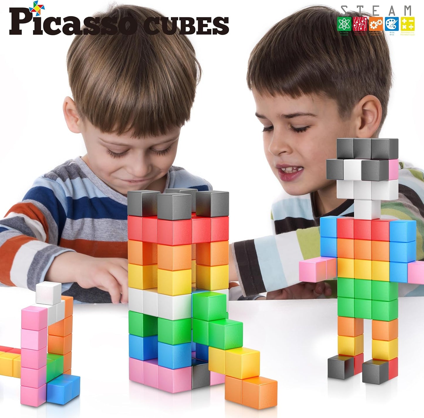 PicassoTiles Infinite Magnetic Puzzle Magic Cube Easy-Connect Brain Teaser Toy Set Magnet Pattern Block Matching Toys Free Ideabook 150+ Inspirations STEM Learning Kids Boys&Girls Age3+ PTC25