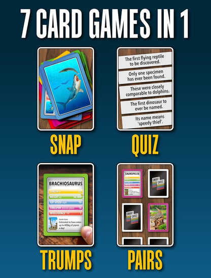 SMART CARDS DINOSAURS Card Game - Matching Pairs, Snap, Trumps, Rummy, Happy Families (7 Games To Play) | Travel Game, Gift, Stocking Stuffer | for Adults, Kids, Boys, Girls | Age 5+, 1-8 Players