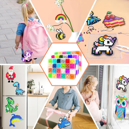 Fuse Beads Kit - 72 Colors 5mm Fuse Beads Set with Pegboards, Ironing Papers and Accessories, Fuse Beads 3 Boxes, DIY Craft Kits for Kids, Arts and Crafts Gifts for Girls & Boys Christmas Birthday