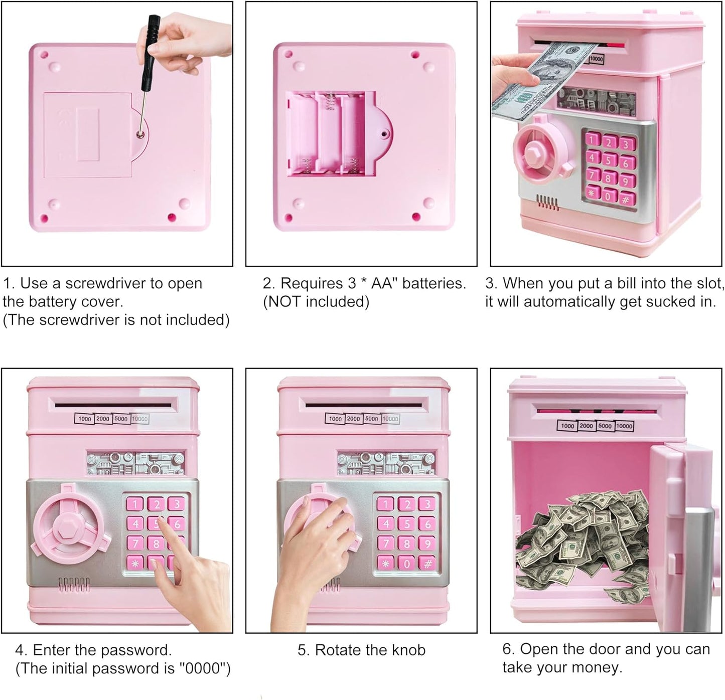 Mini ATM Piggy Bank ATM Machine Best Gift for Kids,Electronic Code Piggy Bank Money Counter Safe Box Coin Bank for Boys Girls Password Lock Case (Rose Gold)