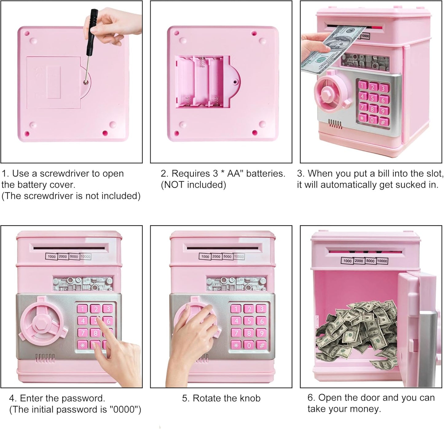 HUSAN Piggy Banks Money Banks for Kids, Electronic Password Code Money Banks ATM Banks Box Coin Bank for Children Boys and Girls (Grey Bue)