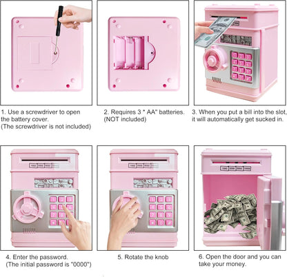HUSAN Piggy Banks Money Banks for Kids, Electronic Password Code Money Banks ATM Banks Box Coin Bank for Children Boys and Girls (Grey Bue)