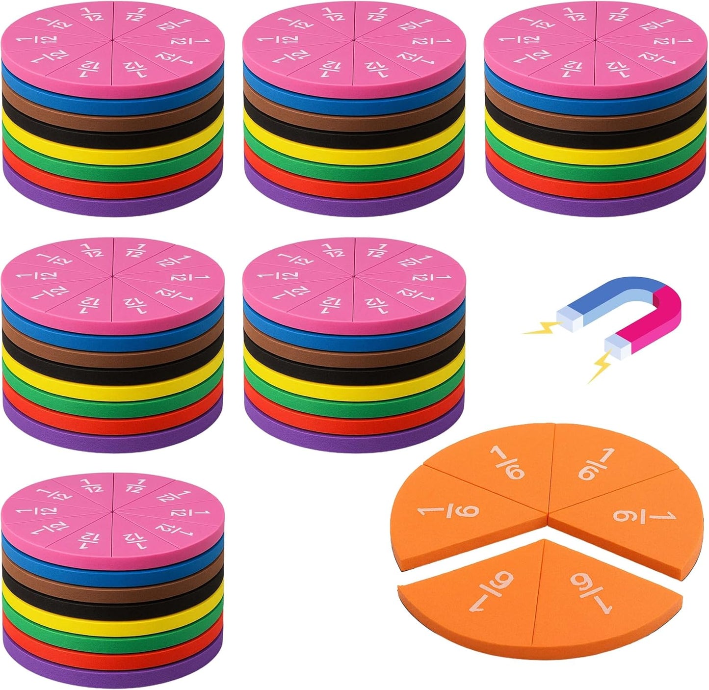 EHR Magnetic Fraction Circles Set (6 Sets) for Fractions Math Manipulatives – Educational Tool for Kids in 3rd to 5th Grade