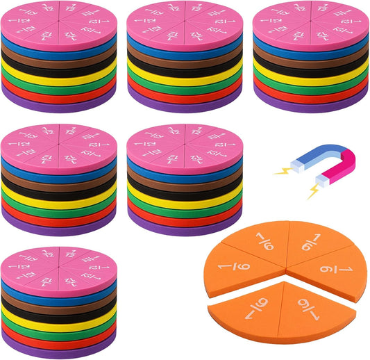 EHR Magnetic Fraction Circles Set (6 Sets) for Fractions Math Manipulatives – Educational Tool for Kids in 3rd to 5th Grade