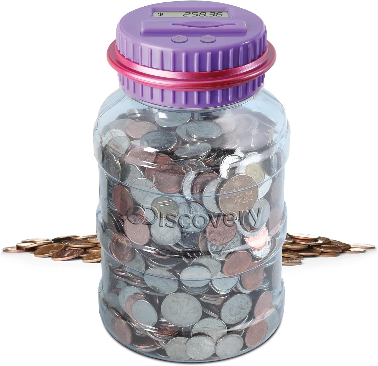 Discovey Digital Coin Counter Money Jar, LCD Screen, Automatic Piggy Bank Savings for US Coins, Keeps Track of Deposits, Battery Operated, Kids Gift