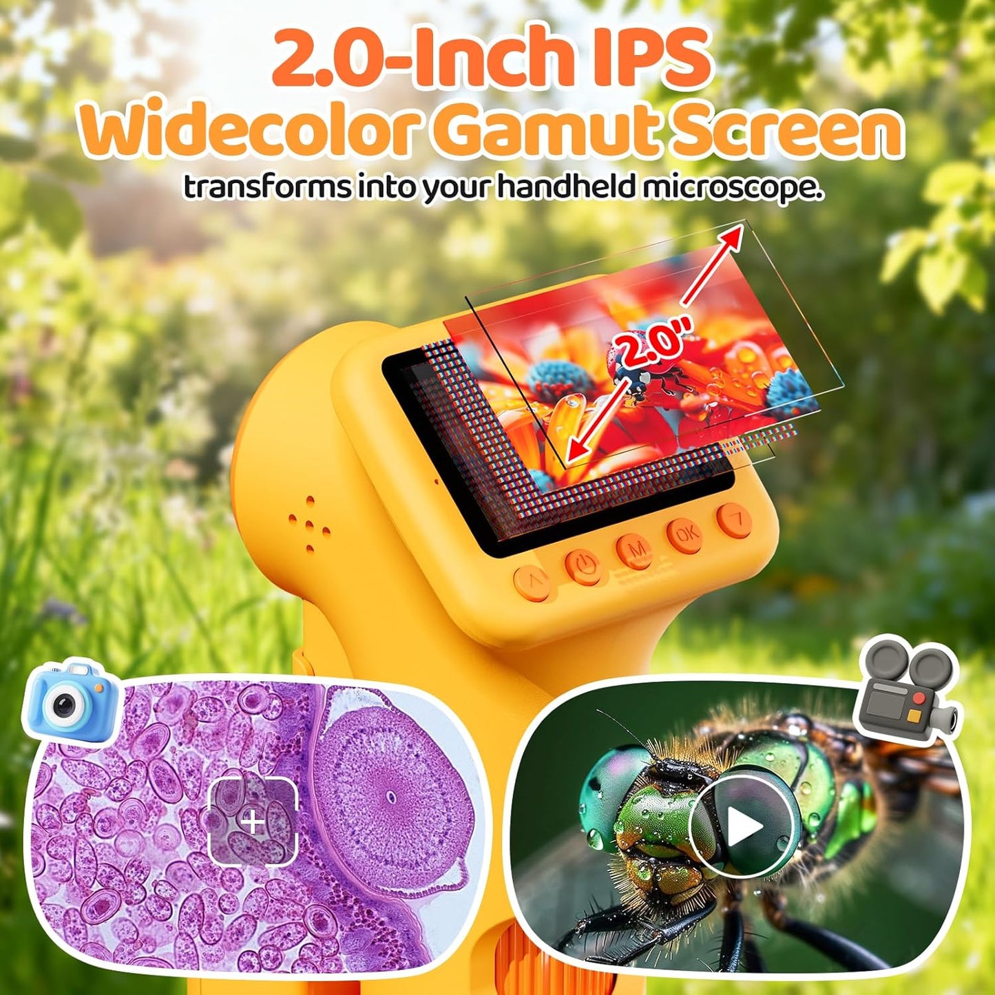 1600X Microscope for Kids, 4K 2.0" Screen Kids Microscopes with Slides Kit Microscope for Toddlers Christmas Birthday Gifts Toys for 3-14 Year Old Children Students (White)